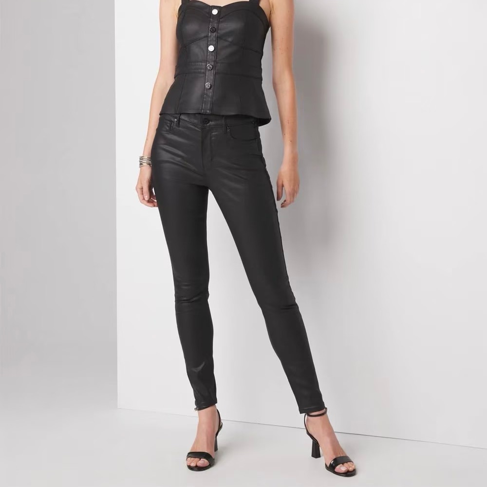 BCBGeneration High-Rise Coated Skinny Jeans in Black